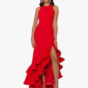 Betsy & Adam Tiered Ruffles Scuba Crepe red Gown size 10